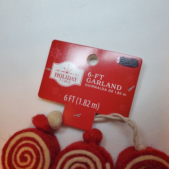 6 Foot Peppermint Swirl Candy Garland Felted Wool Red White Holiday Christmas - Picture 6 of 6